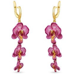 Серьги Орхидея (эмаль розовая; покрытие золото), Есть комплект