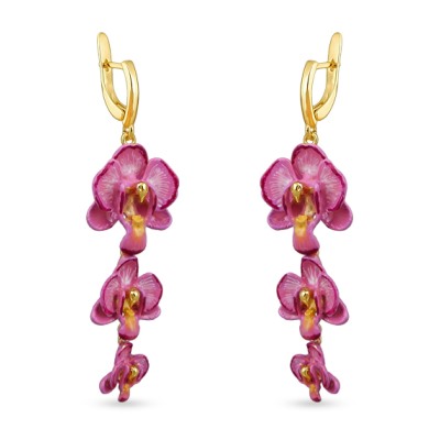Серьги Орхидея (эмаль розовая; покрытие золото), Есть комплект