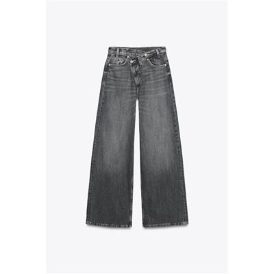 JEANS TRF WIDE LEG CINTURA CRUZADA TIRO ALTO
