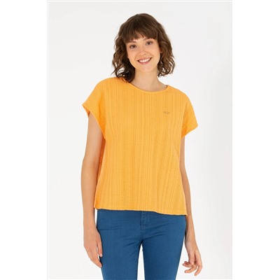 Kadın Turuncu Bisiklet Yaka Tişört