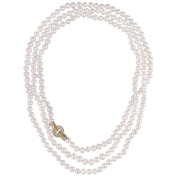 Колье (жемчуг белый 7-8мм, фианит; покрытие золото) 160см, Есть комплект