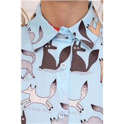 Блузка 11401 Лисы на голубом НАТАЛИ #874846