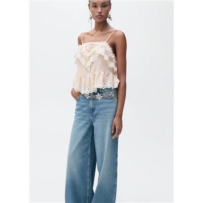 Jeans wide leg bajo deshilachado