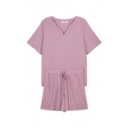 Pijama corto textura waffle rosa