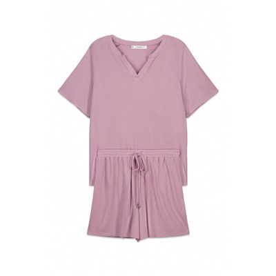 Pijama corto textura waffle rosa