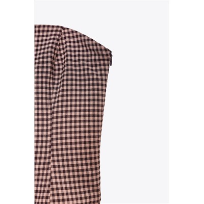 GINGHAM CHECK STRAPLESS MIDI DRESS