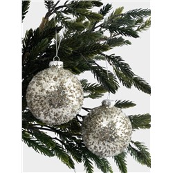 Игрушка елочная, 8 см, 2 шт, стекло, серебристая, Шар с изморозью, New year