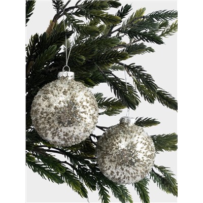 Игрушка елочная, 8 см, 2 шт, стекло, серебристая, Шар с изморозью, New year