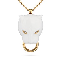 Кулон Пантера (эмаль белая, кристаллы SW белые; покрытие золото) 80см, Есть комплект