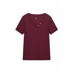 Camiseta manga corta algodón canalé granate