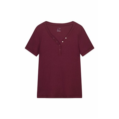 Camiseta manga corta algodón canalé granate