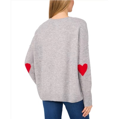 CeCe Women's Valentine's Crewneck Elbow Hearts Long-Sleeve Sweater