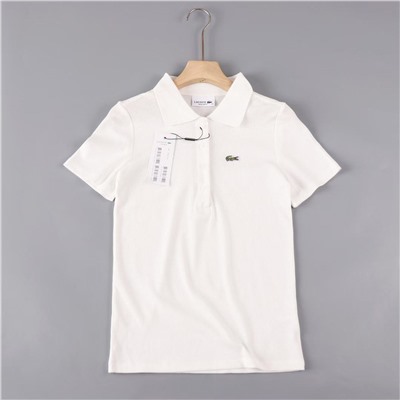 Однотонная хлопковая рубашка-поло с короткими рукавами 2 цвета ЛАКОСТ*Е