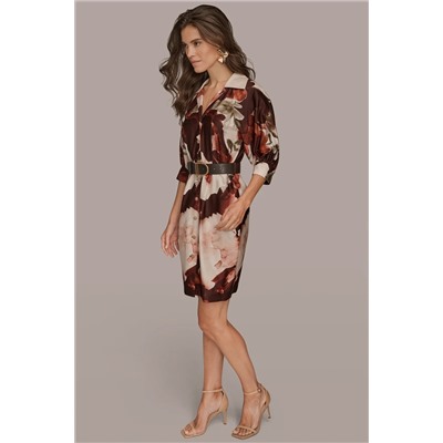 PUFF SLEEVE FLORAL COTTON SHIRT DRESS
