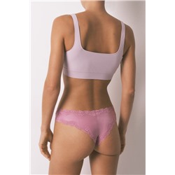 Braga brasileña microfibra y encaje rosa