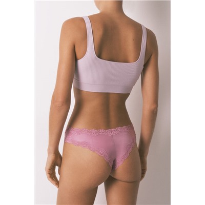 Braga brasileña microfibra y encaje rosa