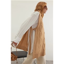 TRENDYOL MODEST Camel Yandan Bağlamalı Örgü Triko Süveter TCTAW24UV00009