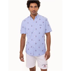 ALL OVER CREST PRINT OXFORD SHORT SLEEVE SHIRT