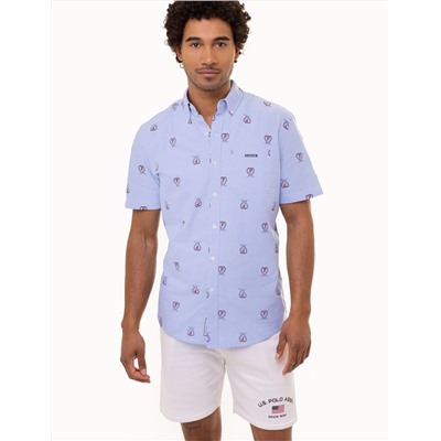 ALL OVER CREST PRINT OXFORD SHORT SLEEVE SHIRT