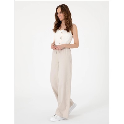 Bej Yüksek Bel Loose Fit Pantolon