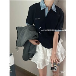 Футболка поло с имитацией рубашки под ней  miu mi*u