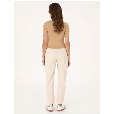 Bej Mom High Waist Fit Jean Pantolon