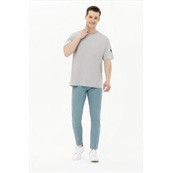 Erkek Gri Oversize Bisiklet Yaka Tişört