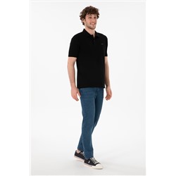 Erkek Regular Fit Polo Yaka Siyah Basic Tişört