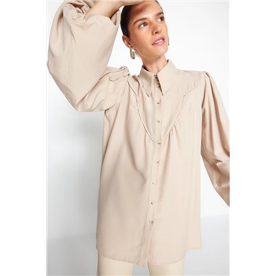 TRENDYOL MODEST Taş Yaka Detaylı Dokuma Gömlek TCTAW24TG00020