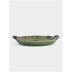 Блюдо, 29х19 см, с ручками, керамика D, зеленое, Шишки на еловой ветке, Fir branch