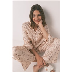 Pijama camisero largo satén rosa