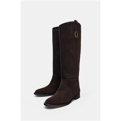 FLAT SUEDE RIDING BOOTS