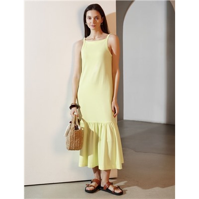 Летнее платье миди из гладкого эластичного хлопка