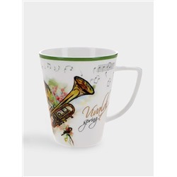 Кружка, 380 мл, фарфор F, белая, с зеленым кантом, Весна, A. Vivaldi