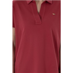 Kadın Vişne Basic Polo Yaka Tişört