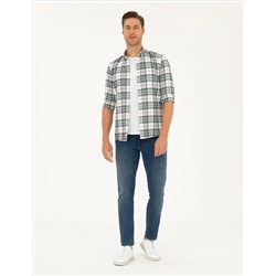 Su Yeşili Ekose Slim Fit Uzun Kollu Gömlek