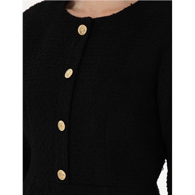 Siyah Regular Fit Dokuma Elbise