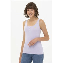 Kadın Lila Bisiklet Yaka Kolsuz Basic Tişört