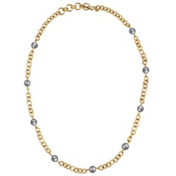 Колье Симбиоз (Майорка серо-голубая 12мм; покрытие золото) 77-90см, Есть комплект