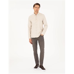 Bej Slim Fit Uzun Kollu Gömlek