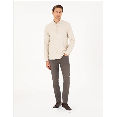 Bej Slim Fit Uzun Kollu Gömlek
