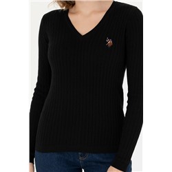 Kadın Siyah V - Yaka Basic Kazak