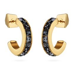 Серьги Квадро (кристаллы SW темно-серые; покрытие золото), Есть комплект