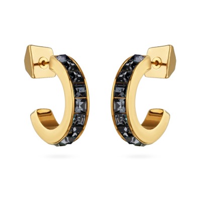 Серьги Квадро (кристаллы SW темно-серые; покрытие золото), Есть комплект