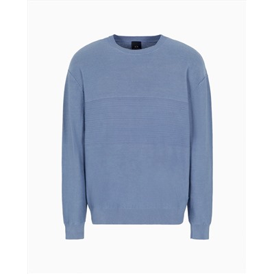CREW-NECK COTTON SWEATER WITH CENTRAL PROCESSING