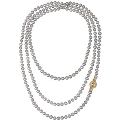 Колье (жемчуг серо-голубой 7-8мм, фианиты; покрытие золото) 160см, Есть комплект