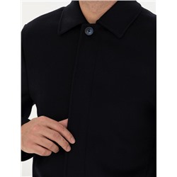 Lacivert Slim Fit Kaşe Kaban