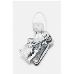 METALLIC KITTEN HEEL SHOES WITH BOW