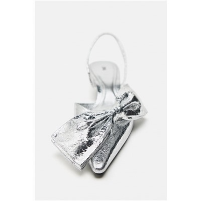 METALLIC KITTEN HEEL SHOES WITH BOW