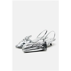 METALLIC KITTEN HEEL SHOES WITH BOW